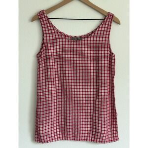New York Style Tank Top M Red White Plaid Vintage Y2K Sleeveless Picnic Classic